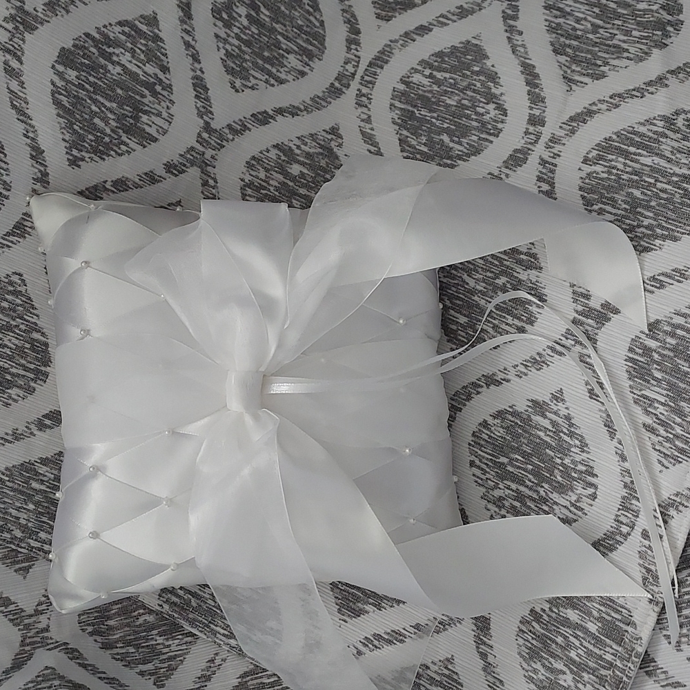 New Wilton White Satin Ribbon, Pearl Dots,  Ring Bearer's Pillow FINAL PRICE